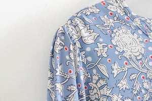 Light Blue Floral Vintage Styled Dress | Tassels + V-Neck | S-L