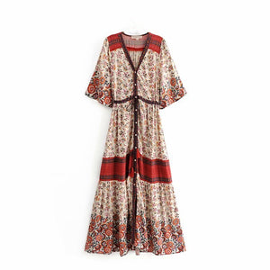 Women's Bohemian Beach Maxi Dress With Bat Sleeves | S-L | 2 Colours