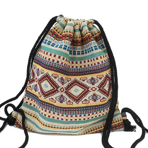 Women's Fabric Draw String Gypsy Styled Backpack - Various Styles