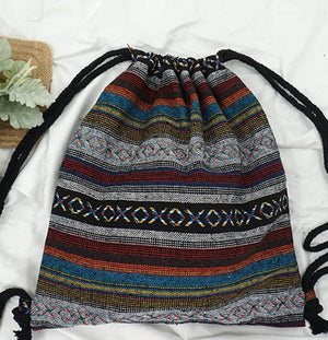 Women's Fabric Draw String Gypsy Styled Backpack - Various Styles