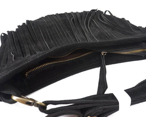 Women's Genuine Leather Long Fringe Shoulder Bag With Tassels