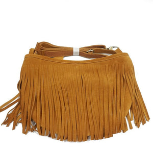 Women's Genuine Leather Long Fringe Shoulder Bag With Tassels