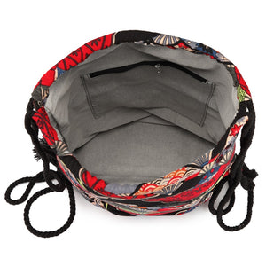 Large Vintage Hippie Styled Drawstring Canvas Backpack