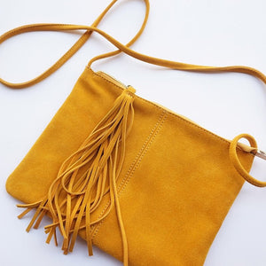 Small Suede Leather Fringed Shoulder Envelope Bag
