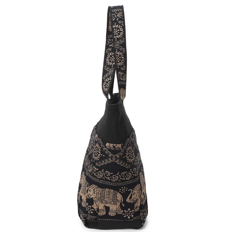 Women's Elephant Printed Tote / Canvas Patchwork Handbags