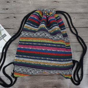 Women's Fabric Draw String Gypsy Styled Backpack - Various Styles