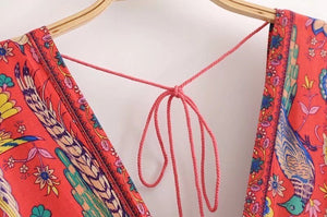 Women's Vintage Peacock Bohemian Maxi Dress | V-Neck | Various Colours