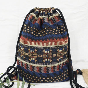 Women's Fabric Draw String Gypsy Styled Backpack - Various Styles