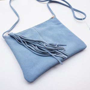 Small Suede Leather Fringed Shoulder Envelope Bag