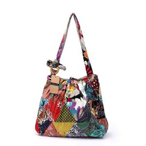 Large Cotton Patchwork Adjustable Shoulder Bag