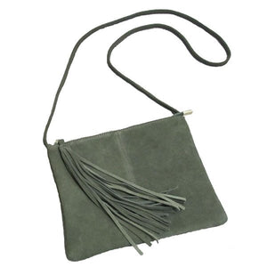 Small Suede Leather Fringed Shoulder Envelope Bag