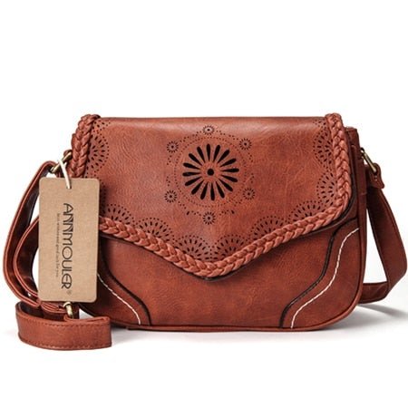 Leather Crossbody Bag With Hippie Styled Flower
