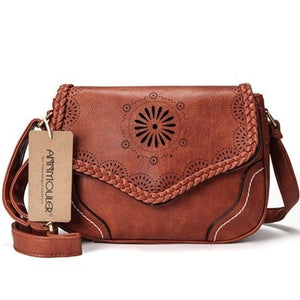 Leather Crossbody Bag With Hippie Styled Flower