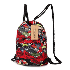 Large Vintage Hippie Styled Drawstring Canvas Backpack
