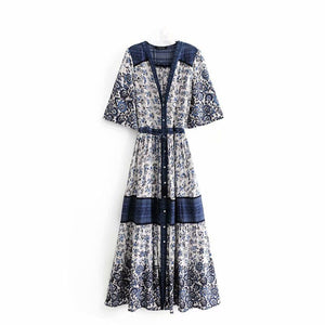 Women's Bohemian Beach Maxi Dress With Bat Sleeves | S-L | 2 Colours