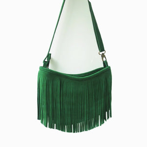 Women's Genuine Leather Long Fringe Shoulder Bag With Tassels