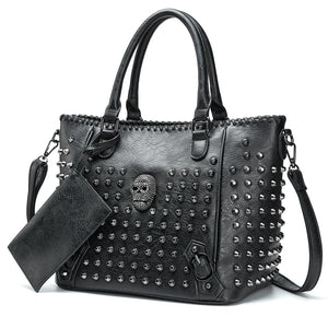 High Quality Women's Skull Handbag With Rivets