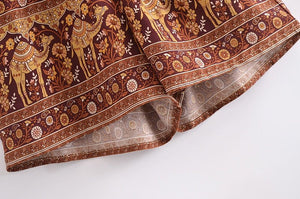 Women's Brown Bohemian Beach Romper | Rayon + Cotton | S-L