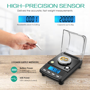 0.001g Precision Digital Jewelry Scale - USB Chargeable