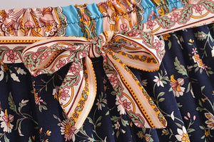 Women's Flower Boho Two Piece Outfit | Sleeveless Top + Bohemian Pants | S-L |