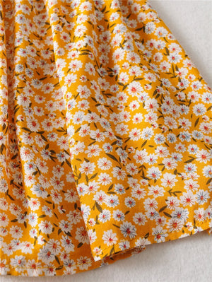 Women's Hippie Yellow Deep V-Neck Dress | Boho Flowers | S-L