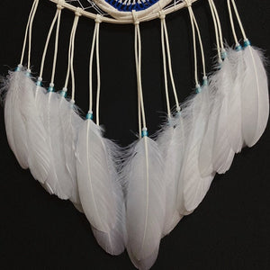 Mini White Evil Eye Bohemian Styled Dream Catcher With White Feathers