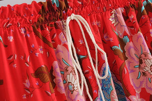 Women's Bohemian Styled Red Japanese Flower Long Skirt | M-L