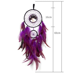 Purple Tree Of Life Dream Catcher With Feathers