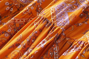 Women's Hippie High Waisted Skirt | Floral Orange | S-L