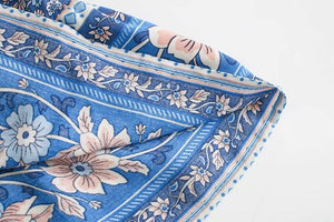 Women's Hippie High Waisted Skirt | Floral Blue / Red | S-L