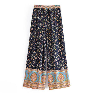 Women's Flower Boho Two Piece Outfit | Sleeveless Top + Bohemian Pants | S-L |