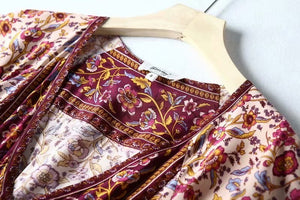 Women's Hippie Deep V-Neck Bohemian Short Sleeve Dress | S-L| Various Colours