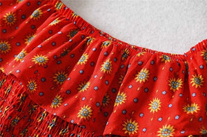 Women's Boho Off Shoulder Strapless Red Or Black Top With Matching Mini Skirt | Clothing Set | M-L