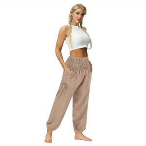 Khaki Bohemian High Waist Yoga Palazzo Pants | S-XL