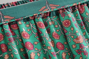 Women's Vintage Green Floral Two Piece Set | Strapless Tops + Bohemian Pants | S-L