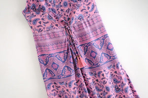 Women's Purple Casual Hippie Peace Dress | Sleeveless | S-XL