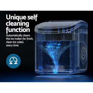 Devanti Black Portable Ice Maker | 12kg Ice Cube Tray | Bar Countertop