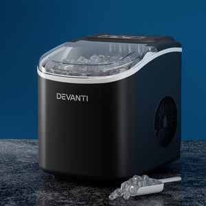 Devanti Black Portable Ice Maker | 12kg Ice Cube Tray | Bar Countertop