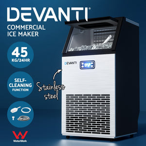 Devanti Stainless Steel 45kg Commercial Ice Maker | Bar Ice Cube Machine