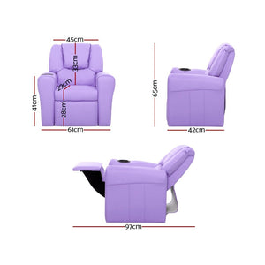 Purple Leather Kids Recliner Chair / Armchair