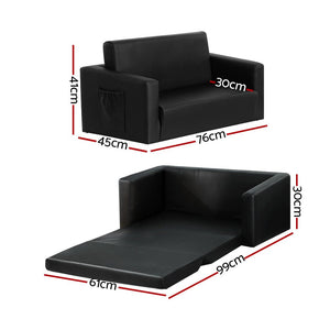 Convertible Sofa | 2 Seater | Black PU Leather