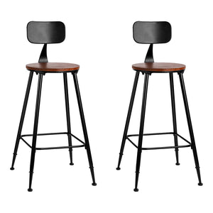 Pinewood & Metal Bar Stools - Twin Pack