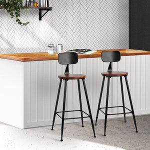 Pinewood & Metal Bar Stools - Twin Pack