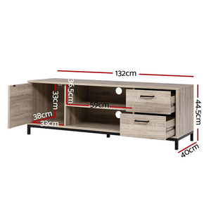 132cm Oak TV Cabinet / Entertainment Unit With Metal Frame