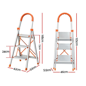 Giantz 3 Step Folding Ladder (Aluminium and Non-Slip)