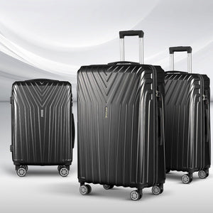 3pc Luggage Trolley Suitcase Sets | 20'' 24'' 28'' | Travel Hard Case | Lightweight Black