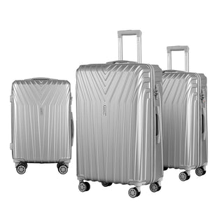 3pc Luggage Trolley Suitcase Sets | 20'' 24'' 28'' | Travel Hard Case | Lightweight Silver