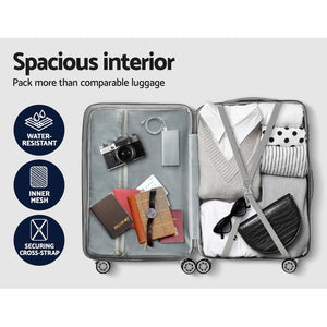 3pc Luggage Trolley Suitcase Sets | 20'' 24'' 28'' | Travel Hard Case | Lightweight Silver