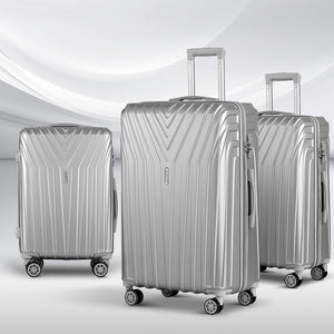 3pc Luggage Trolley Suitcase Sets | 20'' 24'' 28'' | Travel Hard Case | Lightweight Silver