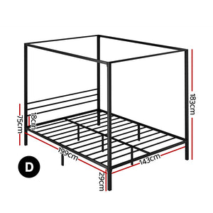 Artiss Four-Poster Metal Bed Frame - Double Size | Sleek Black Platform (POCHY)